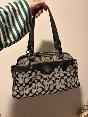 Coach Black & Ivory Signature Canvas Shoulder Bag
